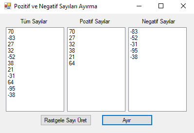 C# Form | Random Olarak Atılan Sayıları Pozitif ve Negatif Olarak Ayırma